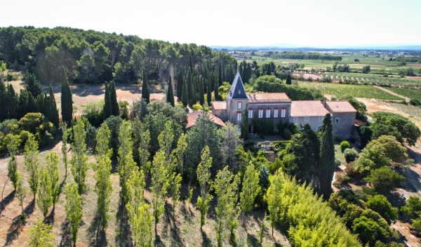 Красивый замок с виноградниками во Франции, расположенный в регионе Лангедок